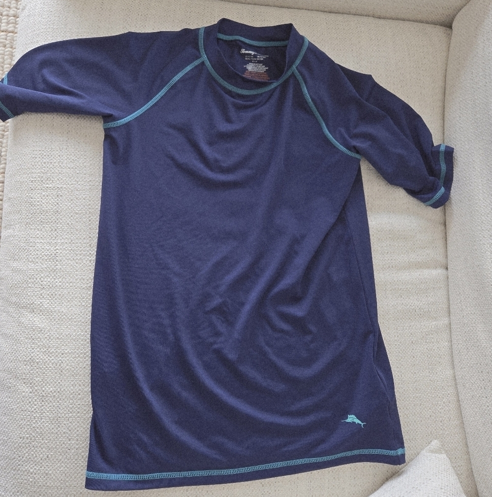 Tommy Bahama Jr NWOT Blue Swim Rash Guard Top XL Sun Protection Springbreak Pool